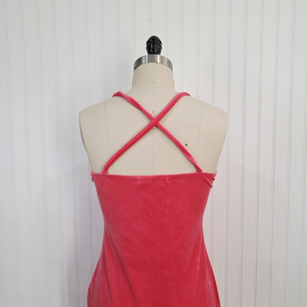 Juicy Couture Velour Mini Dress Strappy Coral Pink Velvet Bodycon Large - Picture 4 of 9